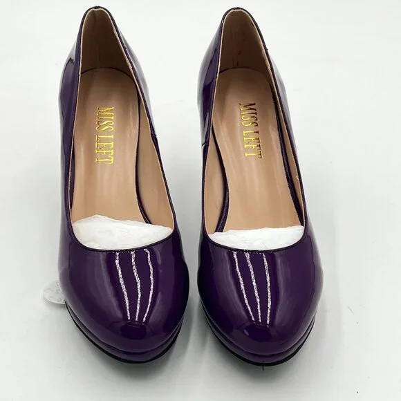 miss left Purple Low Platform High Chunky Heeled Slip On Round Toe Pump - Picture 3 of 6
